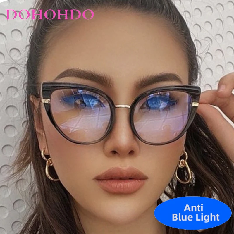 

Vintage Cat Eye Metal Leg Anti-Blue Light Women's Glasses Luxury Brand Designer Gaming Reading Eye Protection Optical Eyewear