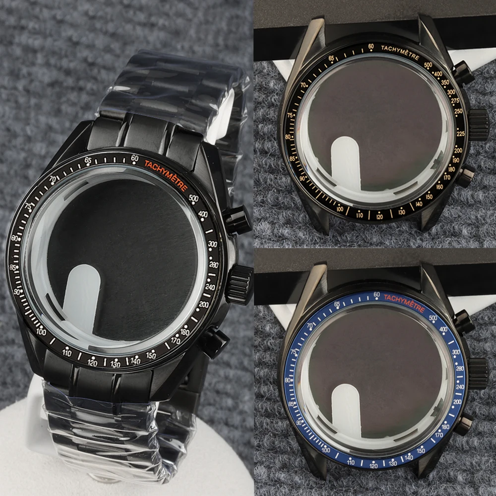 

40mm For Speed Master VK63 Black Watch Case Stainless Steel Bracelet For VK63 VK64 Quartz Movement 32.5mm Dial Chronograph Case