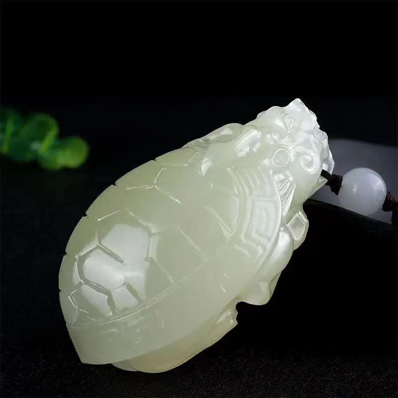 Natural Hetian Jade Holy Beast Dragon Tortoise Handlebar Ornaments Pendant Hotan white jade Exquisite Jewelry Pendant Add certif