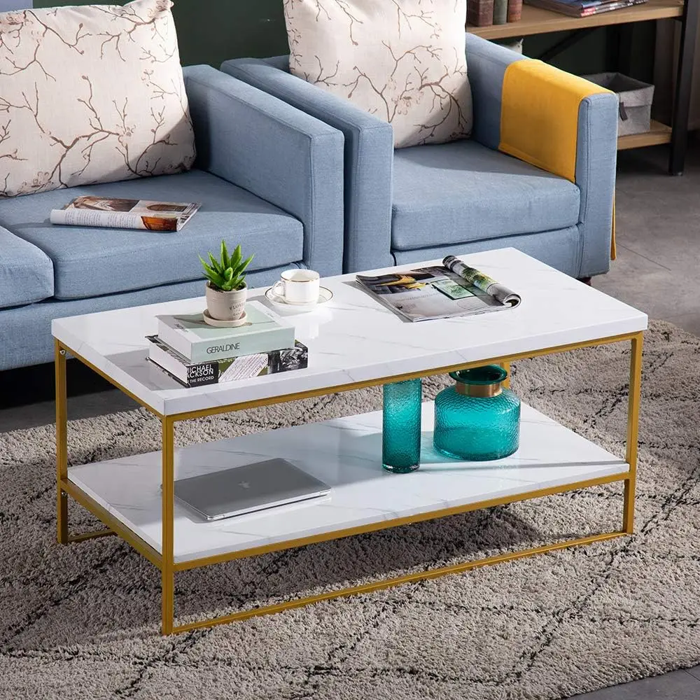 

Faux Marble Gold Coffee Table, 41.7" Marble Coffee Table White and Gold Coffee Table Marble Top Coffee Table White Marble Co