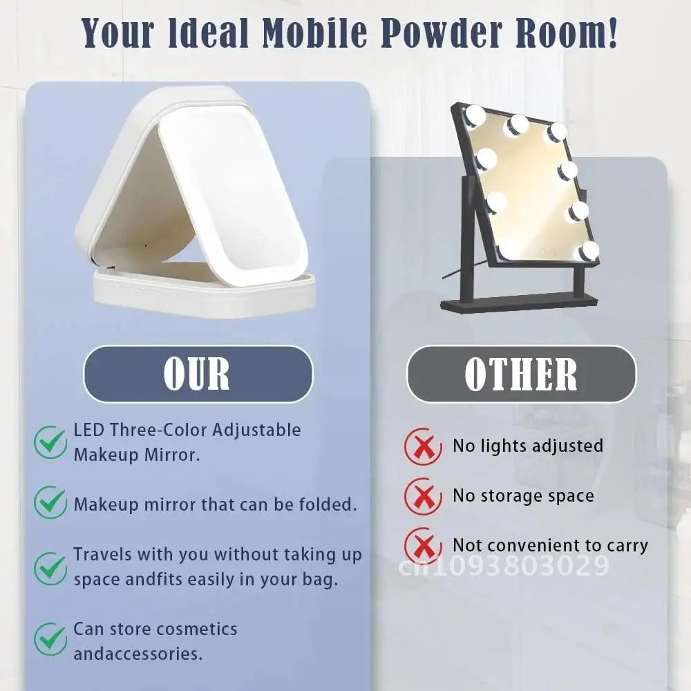 Portabl LED Specchio per trucco regolabile a tre colori Borsa per cosmetici Specchio intelligente illuminato da viaggio per organizzatore regalo Trucco Ragazza Donna