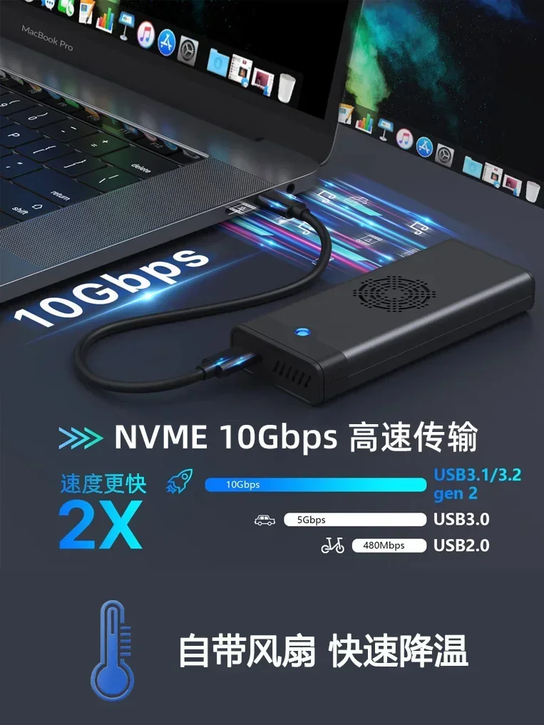 M2 Solid State Mobiele Harde Schijf Box 9210b Chip Ingebouwde Koelventilator Nvme Dual Protocol Typec Naar Usb3.1