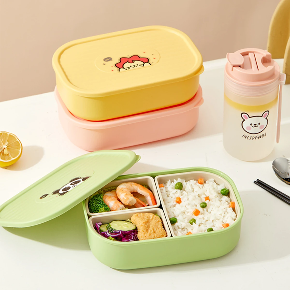 WORTHBUY Contenedor de comida dividido sellado portátil para exteriores, fiambrera de plástico desmontable de 3 rejillas para niños, estudiantes, apto para microondas