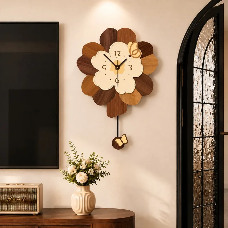 Wooden Flower Silent Wall Clock Butterfly Shape Nordic Living Room Wall Clock Bedroom Entryway Vintage Luxury Home Decor