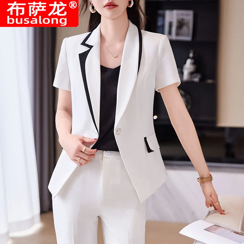 Business Suit Women's Summer Season High-End Temperament Tailored Suit Formal Clothes Short Sleeve New Large Size Building Sales