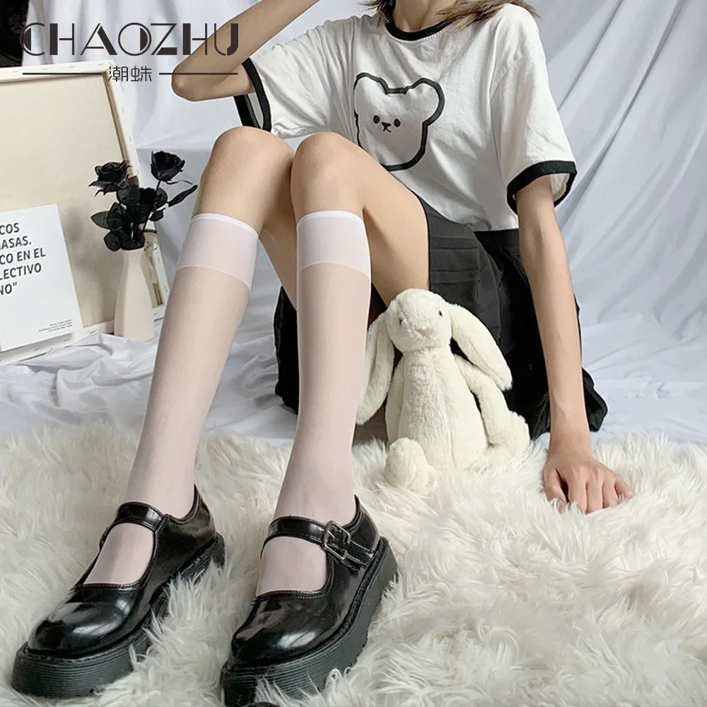 CHAOZHU 1 Pair Summer Black White Ultra Thin And Translucent Fashion Girls Stretch Breathable Manga Leg Visual Effect Stocking