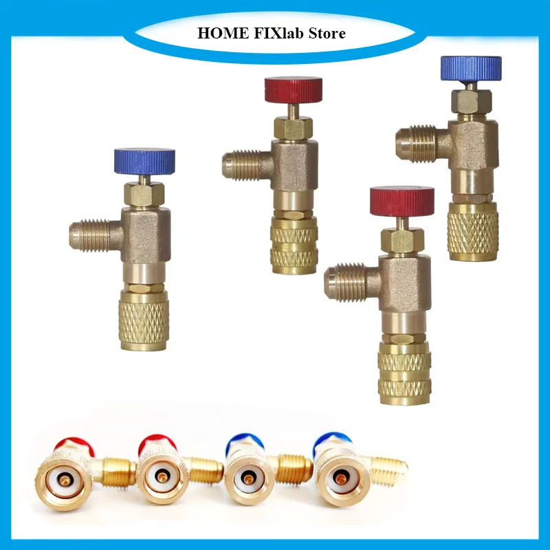 2pcs R410A R22 1/4 5/16"SAE AC Air Conditioning Safety Valve Fluorine Refilling HVAC Liquid Valve Refrigeration Charging Adapter