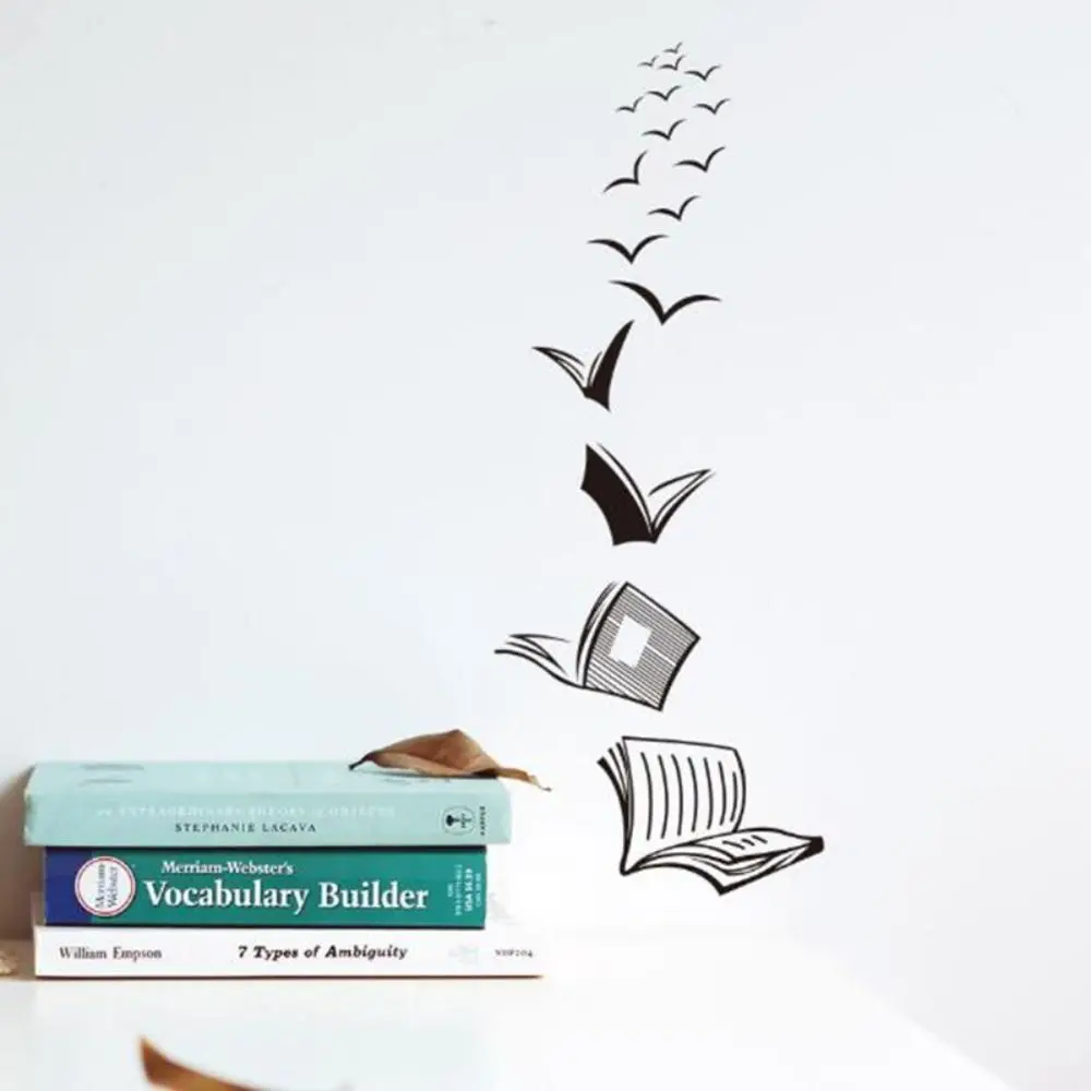 Open Book Fly Birds Wall Sticker Library Classroom Reading Book Study Animal Wall Decal School Bedroom Vinyl Home Decor