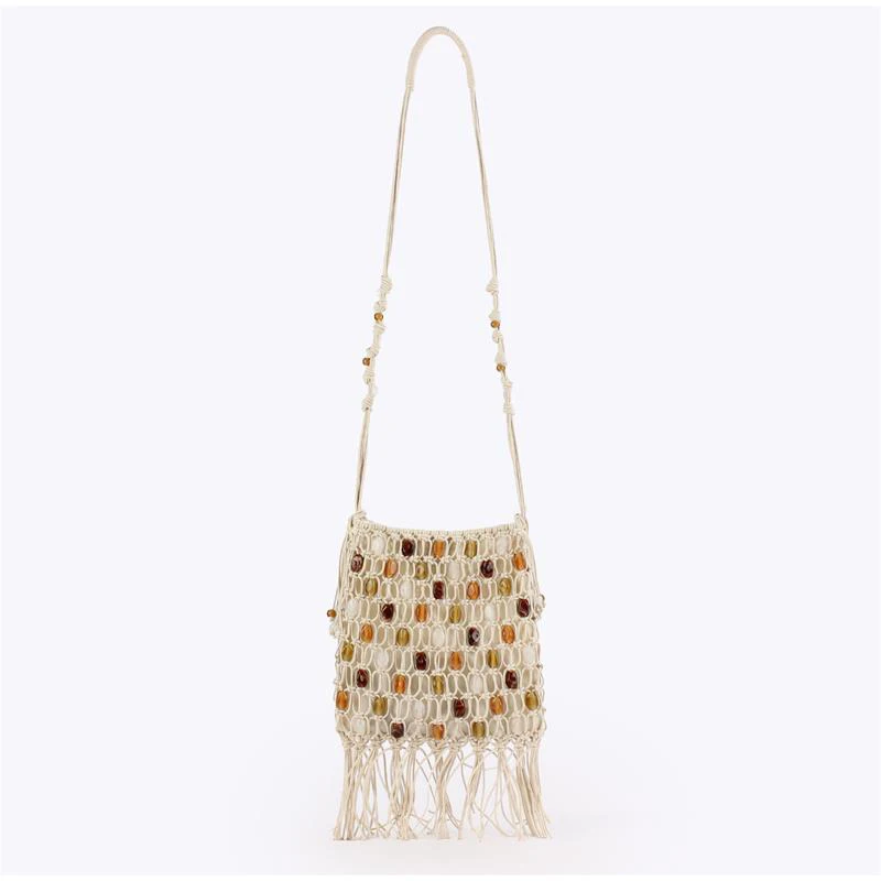 Bunte Ethnische Boho-Tasche mit Perlen und Gewachstem Seil, Gewebte Crossbody-Schultertasche, Ausgehöhlte Lässige Strand-Urlaubshandtasche, Leichte Handtasche – Detail 2