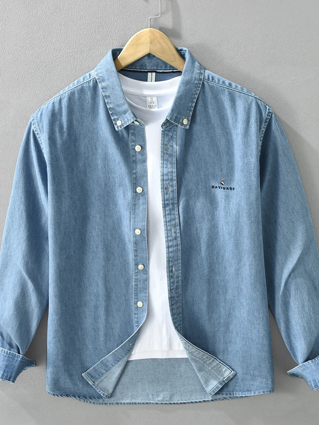 Retro American Washed Denim Casual Shirt for Men Autumn New Style Trendy Mixed Fiber Embroidery Loose Fit Long Sleeve Button up