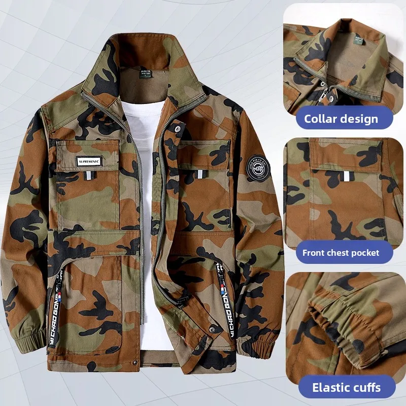 Abbigliamento Protettivo da Lavoro Mimetico Primaverile e Autunnale, Top in Puro Cotone Elastico Resistente allo Sporco e all'Usura per Uomo, per Edilizia