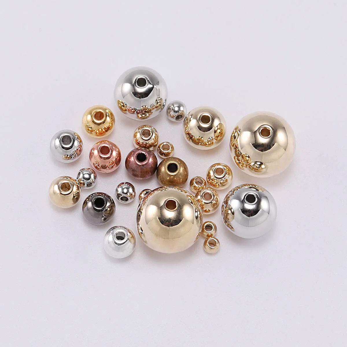 50Pcs Ccb Electroplated Gold and Silver Straight Hole Round Plastic Beads DIY Jewelry Accessories Crystal Beads Acrylic Beads