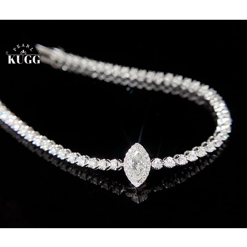 

KUGG 100% 18K White Gold Bracelet Luxury Elegant Style Real Natural Diamond Bracelet for Women High Party Jewelry