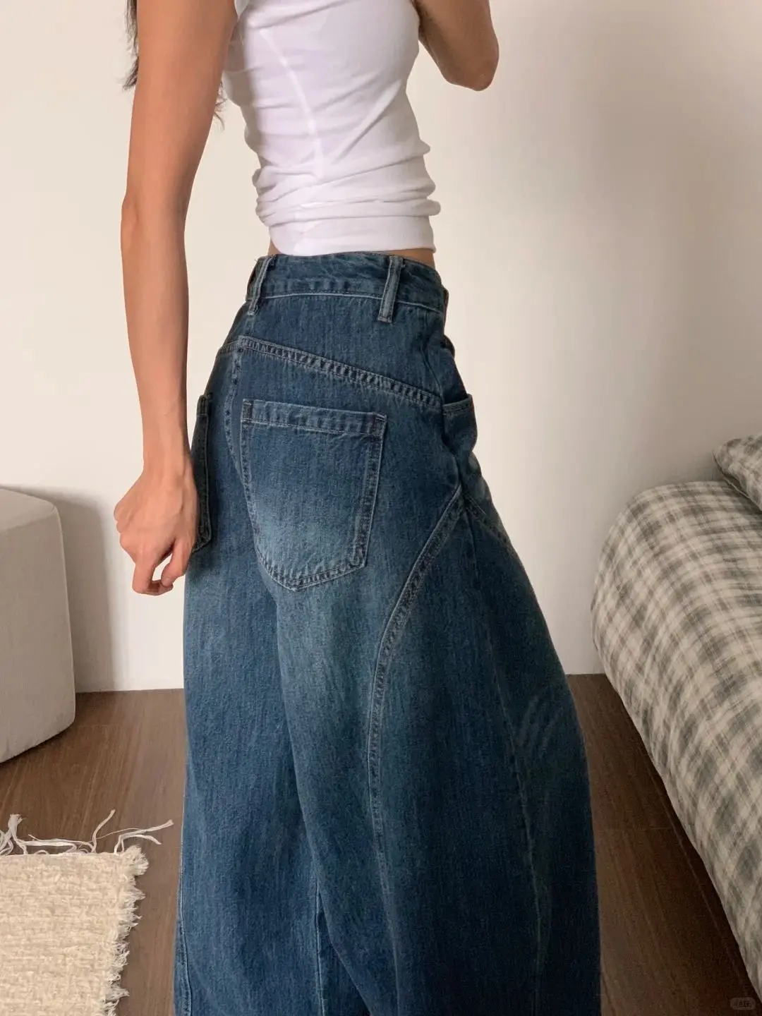 Pantalones de pierna ancha elásticos para mujer otoño tierno holgado Amekaji escuela Patchwork pana tejido forrado cintura elástica OL