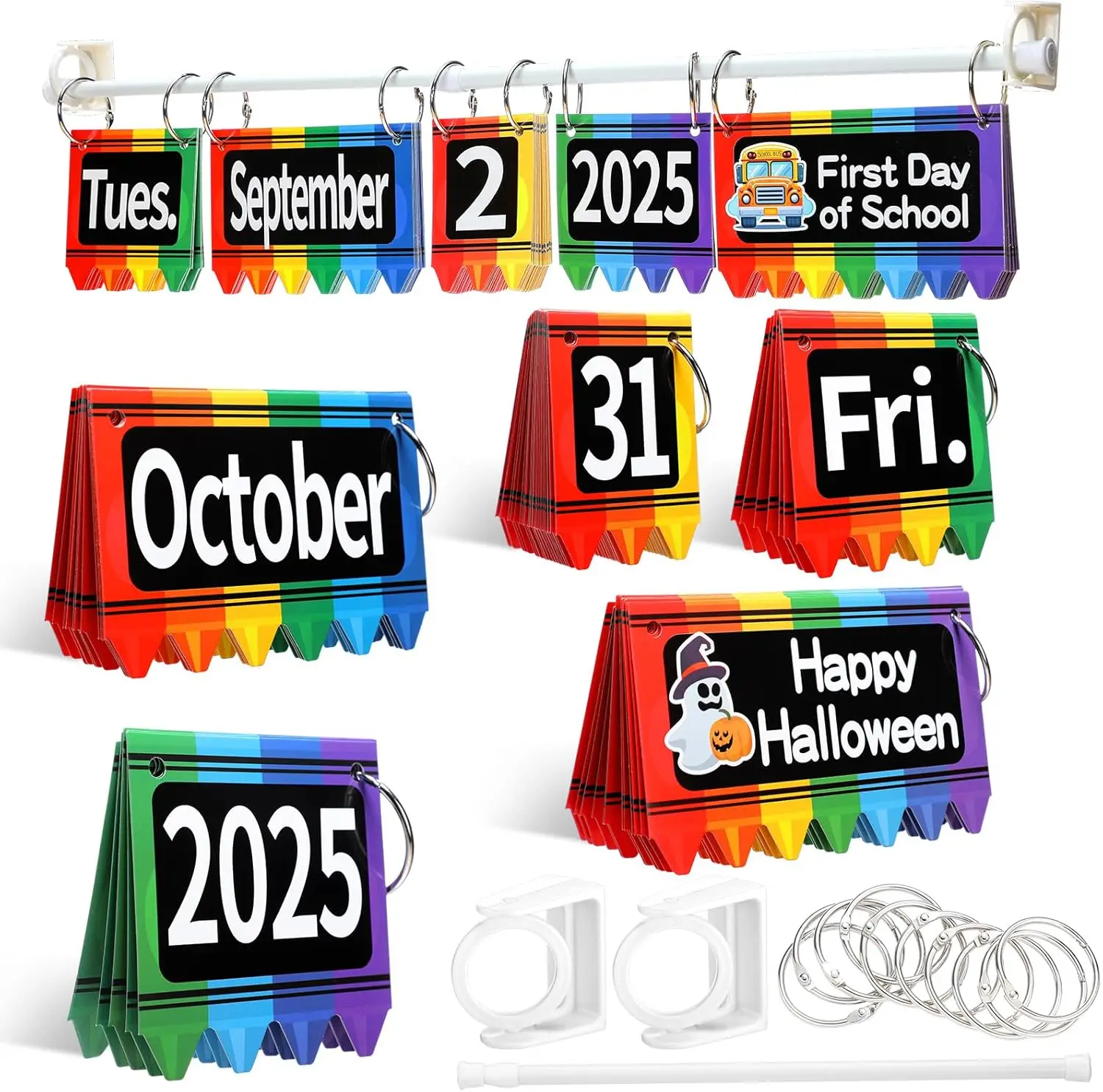 

Calendar Bulletin Board Set Classroom Flip Calendar with 71 Date Weather Chart & Special Festival Cards with Adjustable Holder