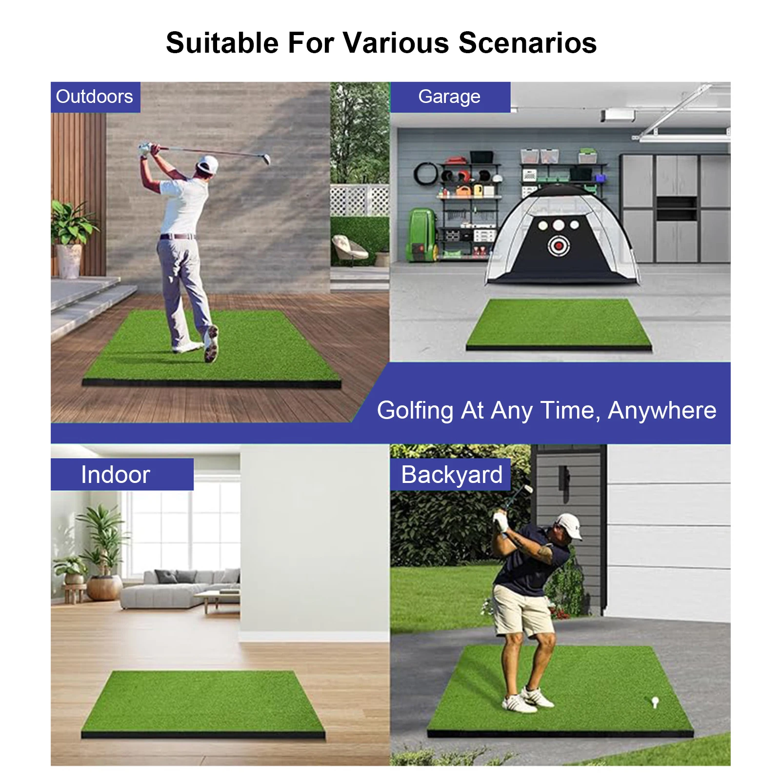 인조 잔디 골프 매트 5x4FT 두꺼운 골프 연습 타격 매트 9개 공 포함 실내외 골프 훈련 매트