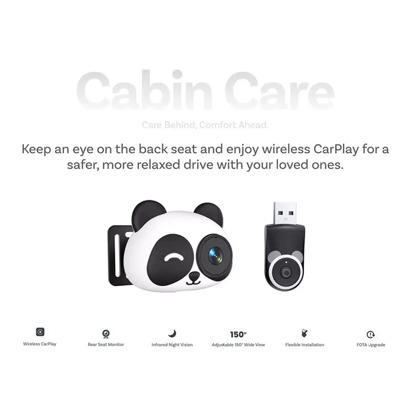 A99E-Wireless Carplay Adapter 1080P Car Rear Seat Camera 150° Wide Angle Night For Kids & Pets For Most Car Models