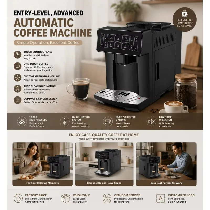 Espresso Coffee Machine With Steam Milk Wand Automatic Coffee Maker for Home Hotel