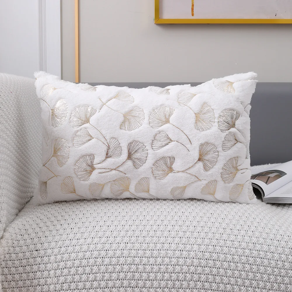 1pc Decorative Cushion Cover Gold Foil Ginkgo Leaf Home Decor Pillowcase 30x50cm 45x45cm White Grey plush Throw Pillow Cover