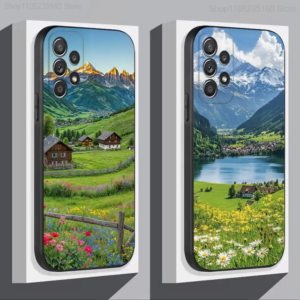 

Mountains landscape Travel Phone Case For Samsung S 9,10,21,30,22,23,24,25,Ultra,Plus,Lite,FE,4,5G Black Soft Case