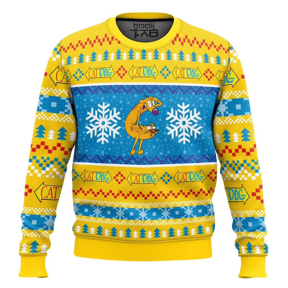 CatDog Nickelodeon سترة عيد الميلاد القبيحة مضحك عطلة حفلة البلوز حجم كبير سترات عيد الميلاد للرجال النساء هدية عيد الميلاد 2026 #2