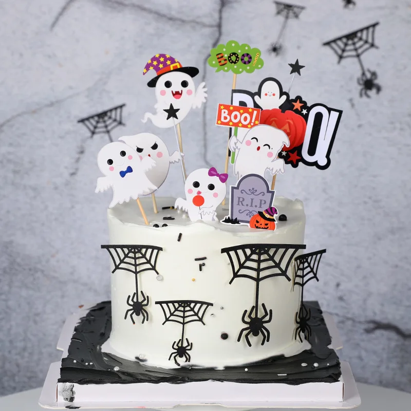 1 Set Halloween Party Decorations Halloween Witch Pumpkin Spider WhIte Ghost Cake Toppers Halloween Theme Party Favors Decor