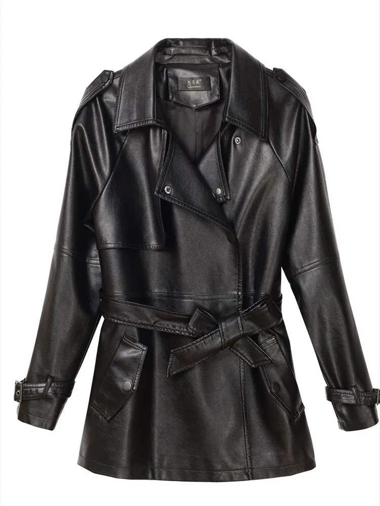 키가 크고 날씬해 보이는 작은 가죽 윈드 브레이커 여성 봄 새로운 스타일 캐주얼 다재다능한 중간 길이의 재킷