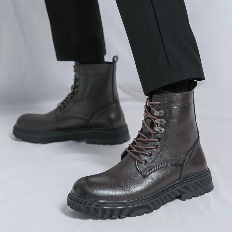 Осенние мужские кожаные ботинки на молнии, официальная и повседневная обувь в британском стиле, кожаные туфли с высоким берцем, короткие ботинки, черные большие размеры m