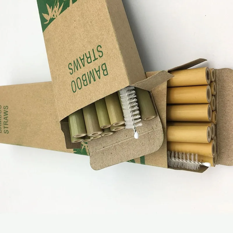 (12pcs/box) Nature Bamboo Straw With Brush Drink Bamboo Straws 20cm