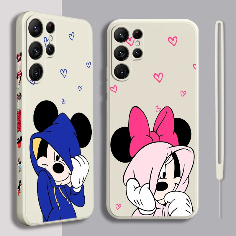 

Minnie Mickey Cute Disney Liquid Left Rope For Samsung Galaxy S24 S23 S22 S21 S20 FE S10 Ultra Plus Lite 5G Cover Back