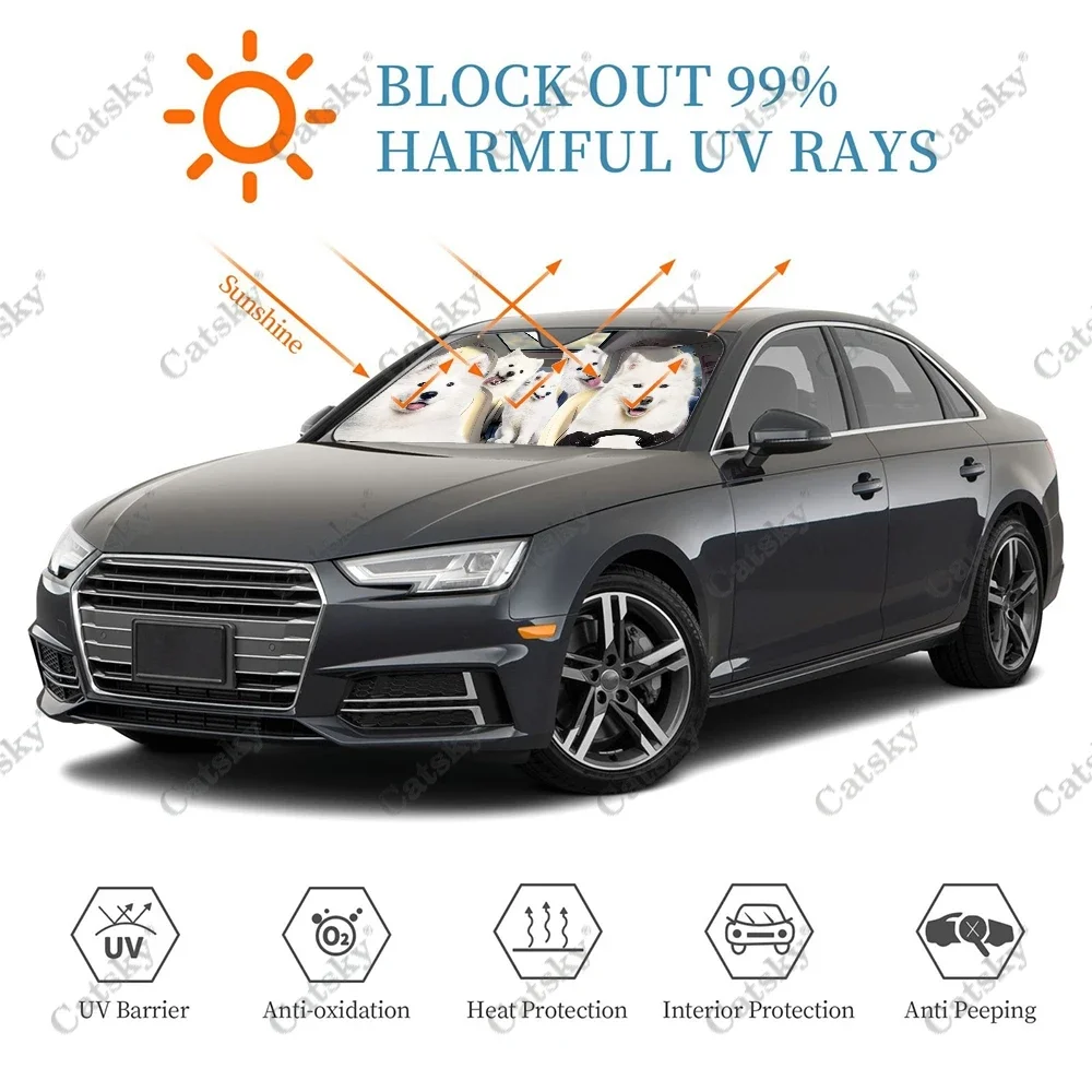 Samoyed Auto Zonnescherm, Auto Decoratie Liefhebbers Cadeau, Voorruit Zonnescherm Voor Autoruit Zonnescherm Cover Opvouwbare UV-Straal Reflector