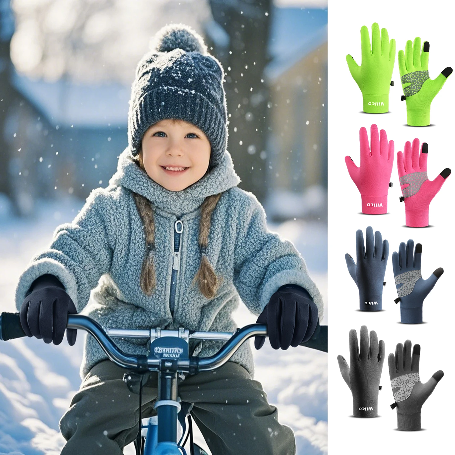Parent Child Autumn And Winter Children'S Sports Running Cycling Touch Screen Warm Gloves With Fleece Anti Cold Cycling Gloves