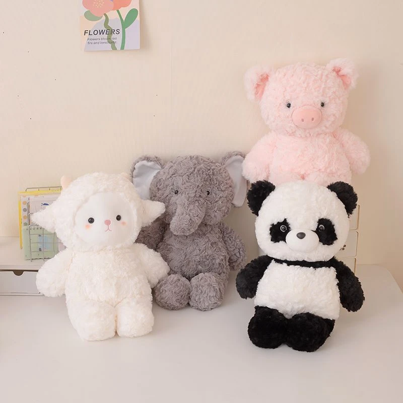 

28cm Cute Elephant Plush Toy Creative Curly Panda Little Lamb and Pig Dolls for Children's Birthday and Christmas Gifts