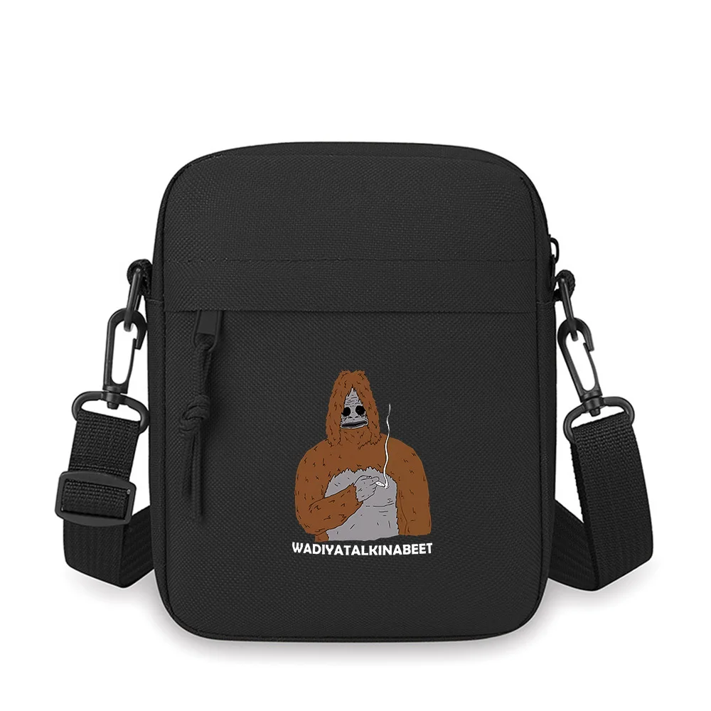 

Bigfoot smoking cigarette,cartoon design Men Crossbody Bag Single Shoulder Women Cartoon Anime Film Printing Design Unisex