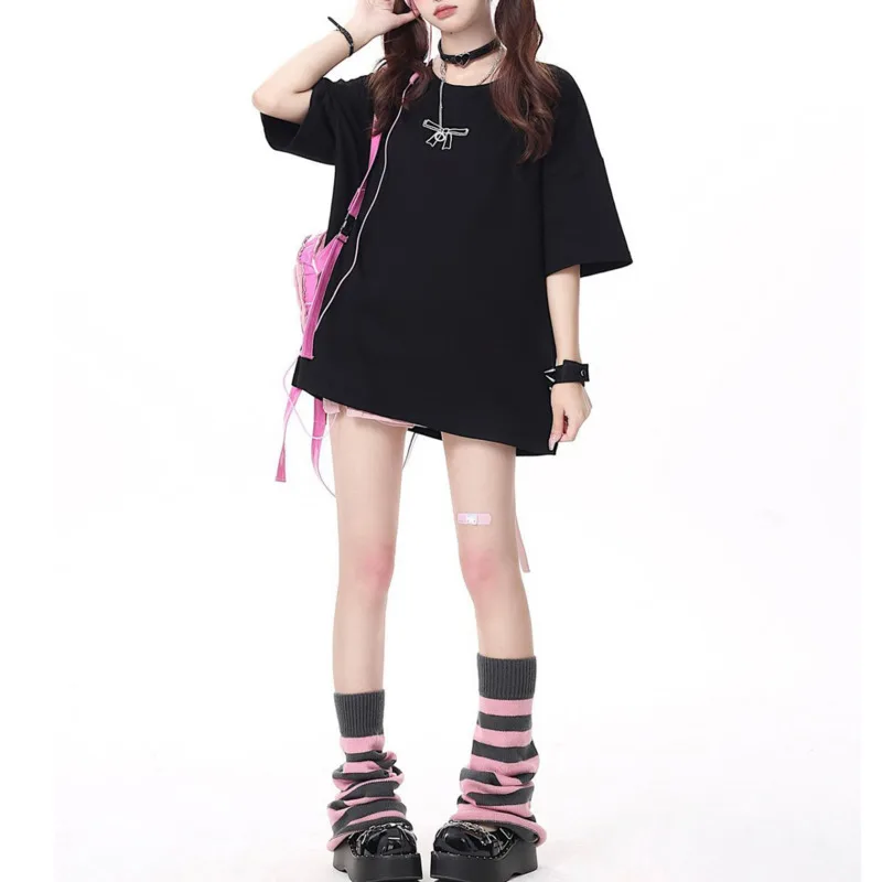 Bow Tie Tops&Tees With Pure Cotton Short Sleeved T-shirt For Women Summer Strap Dopamine Casual Half Sleeved Loose Top Tee New