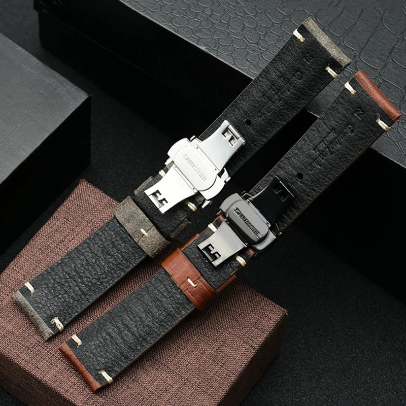 New High Quality Vintage Cowhide Leather Watch Strap for Omega Hamilton Citizen Tudor Watchband Bracelet Gray Brown 20mm 22mm