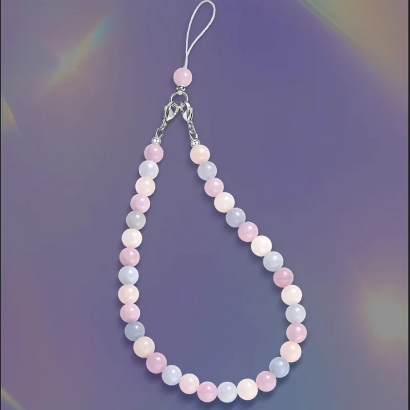 

Natural Colorful Gemstone Quartz Phone Lanyard Charms- Rose Quartz Morganite Crystal Phone Strap, Bracelet Keychain for Women