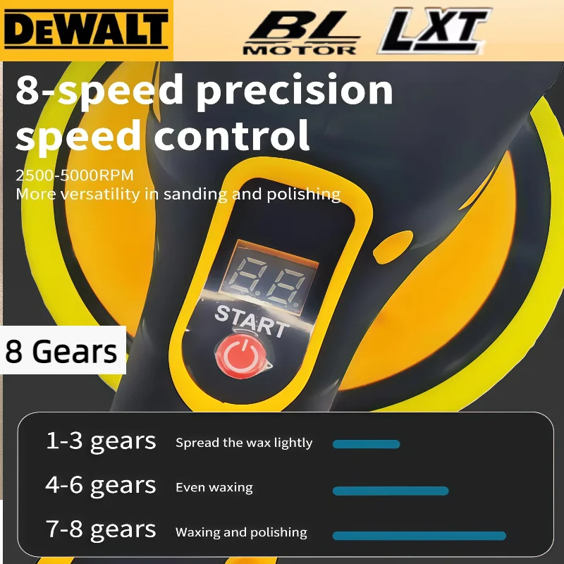 ديوالت شاشة ديجيتال اللاسلكي 8 التروس سيارة الملمع الكهربائية الملمع السيارات سيارة الصبح آلة تلميع لبطارية 20 فولت #5
