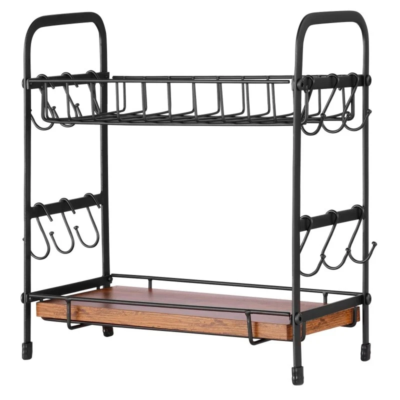 2-layer countertop coffee and tea set storage rack with hook and cup holder