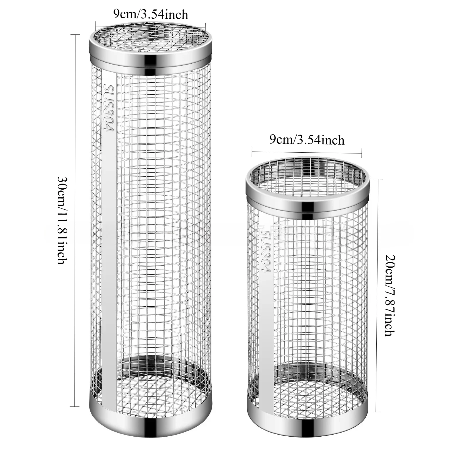 قفص شواية باربيكيو متدحرج، شبكة شواء مستديرة من الفولاذ المقاوم للصدأ 304، شبكة شواية باربيكيو محمولة، سلة شواء للتخييم في الهواء الطلق