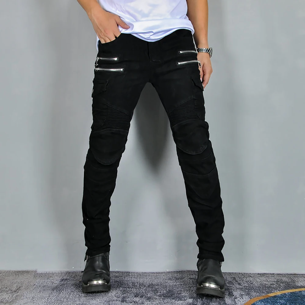 Four Seasons Motorcycle Jeans Four Zip Anti Drop Motorcycle Pants Kevlar Tear Resistant Silicone Protector Motocross Jeans Men