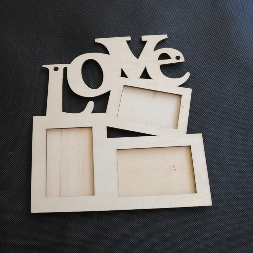 Hollow Love Wooden Photo Frame White Base DIY Picture Frame Decor wood love photo frame DIY Hollow Love Wooden Frame