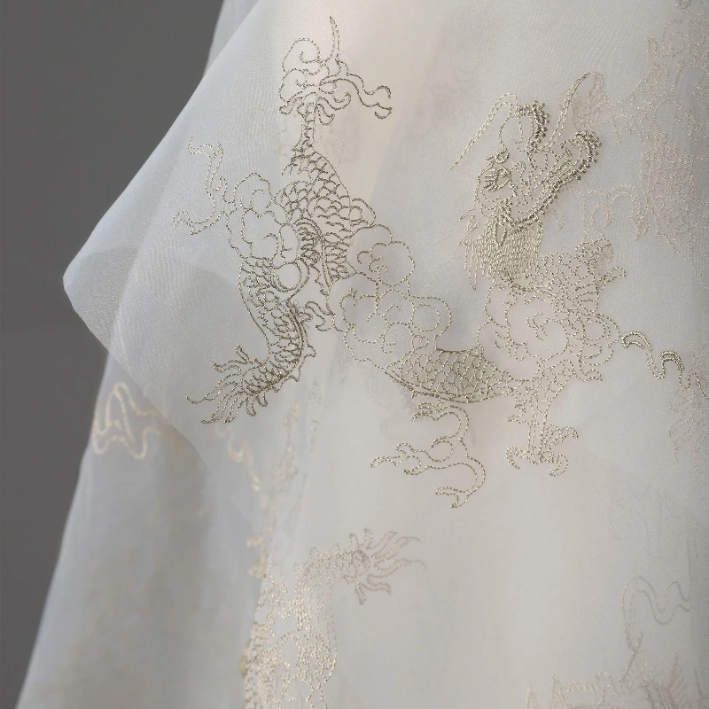 

Mesh Fabric Embroidered Transparent Dress Clothing Designer Fabrics Wholesale Cloth Per Meter Apparel Sewing Diy Material