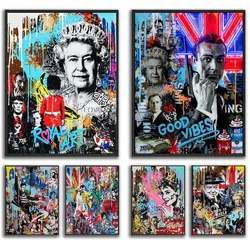 Queen of England Poster Royal Wall Art Elizabeth Canvas Painting Pop Graffiti Famous Fashion Women Prints Picture Home Decor
