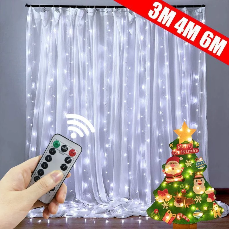 

1pc USB LED Curtain String Light Fairy Remote Holiday Garland Lamp 8 Mode for Home Room Christmas New Year Wedding Party Decor