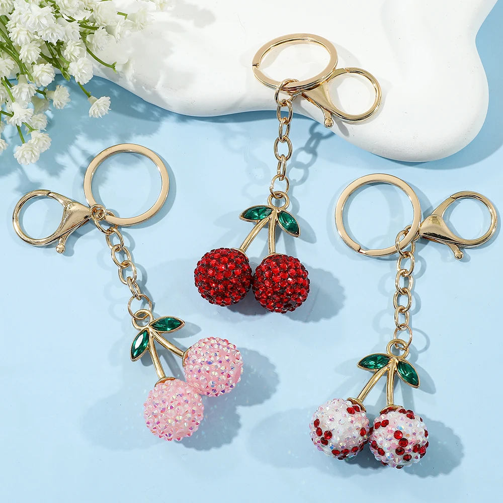 الكرز الفاكهة المفاتيح لطيف محاكاة سبائك الفاكهة مع حجر الراين مفتاح سلسلة السيدات أكياس السيارات المعلقات مجوهرات الزينة #6