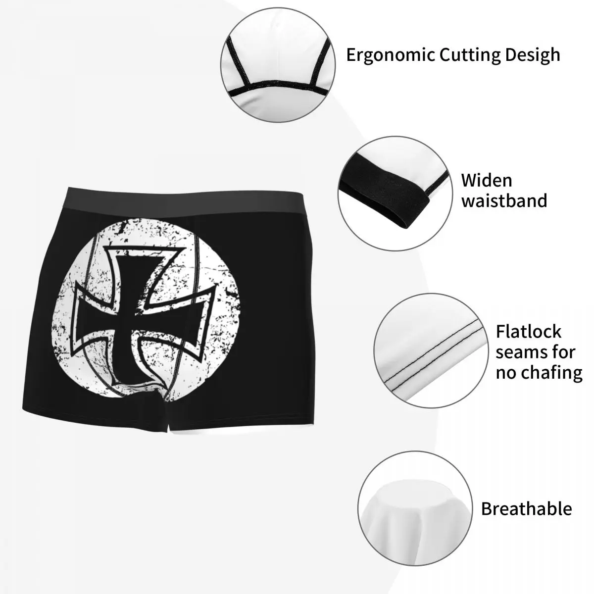 Funny Boxer Shorts Panties Briefs Men\'s German Iron Cross Templar Knight Underwear Germany Flag Mid Waist Underpants for Homme