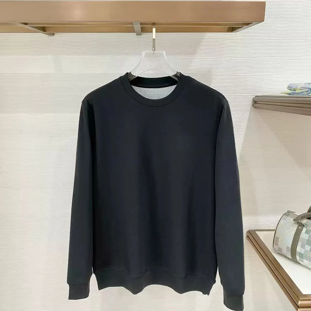 Italian BC Embroidery Old Money Style Men's Crew Neck Air Layer Casual Long Sleeve Sweater