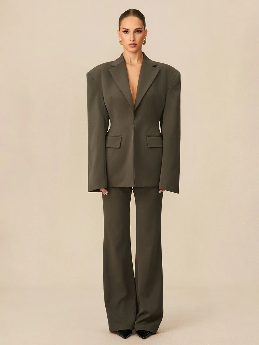 TWOTWINSTYLE الصلبة تقسم الدانتيل يصل قطعتين مجموعات للنساء التلبيب طويلة الأكمام السترة عالية الخصر بانت تصميم تحسس مجموعة الإناث #2