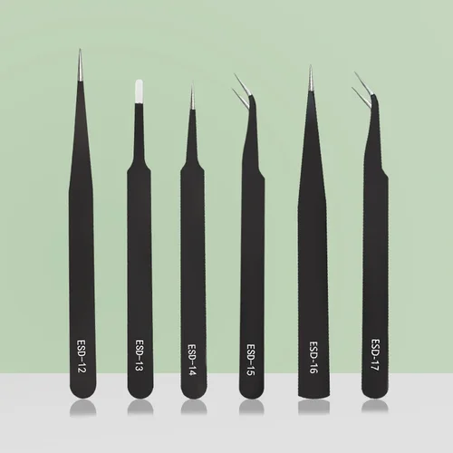 Pinzas antiestáticas de alta precisión Lurayee, pinzas para cejas rectas y curvadas, pegatina para decoración de uñas, herramienta para recoger diamantes de imitación